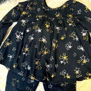 Size 3T Black with star pattern toddler outfit, gently used.